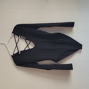 True Religion Criss Cross Black Bodysuit Size Small